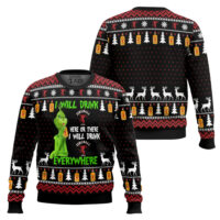 Hooktab Grinch I Will Drink Fireball Whisky Everywhere Ugly Christmas Sweater