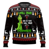 Hooktab Grinch I Will Drink Fireball Whisky Everywhere Ugly Christmas Sweater