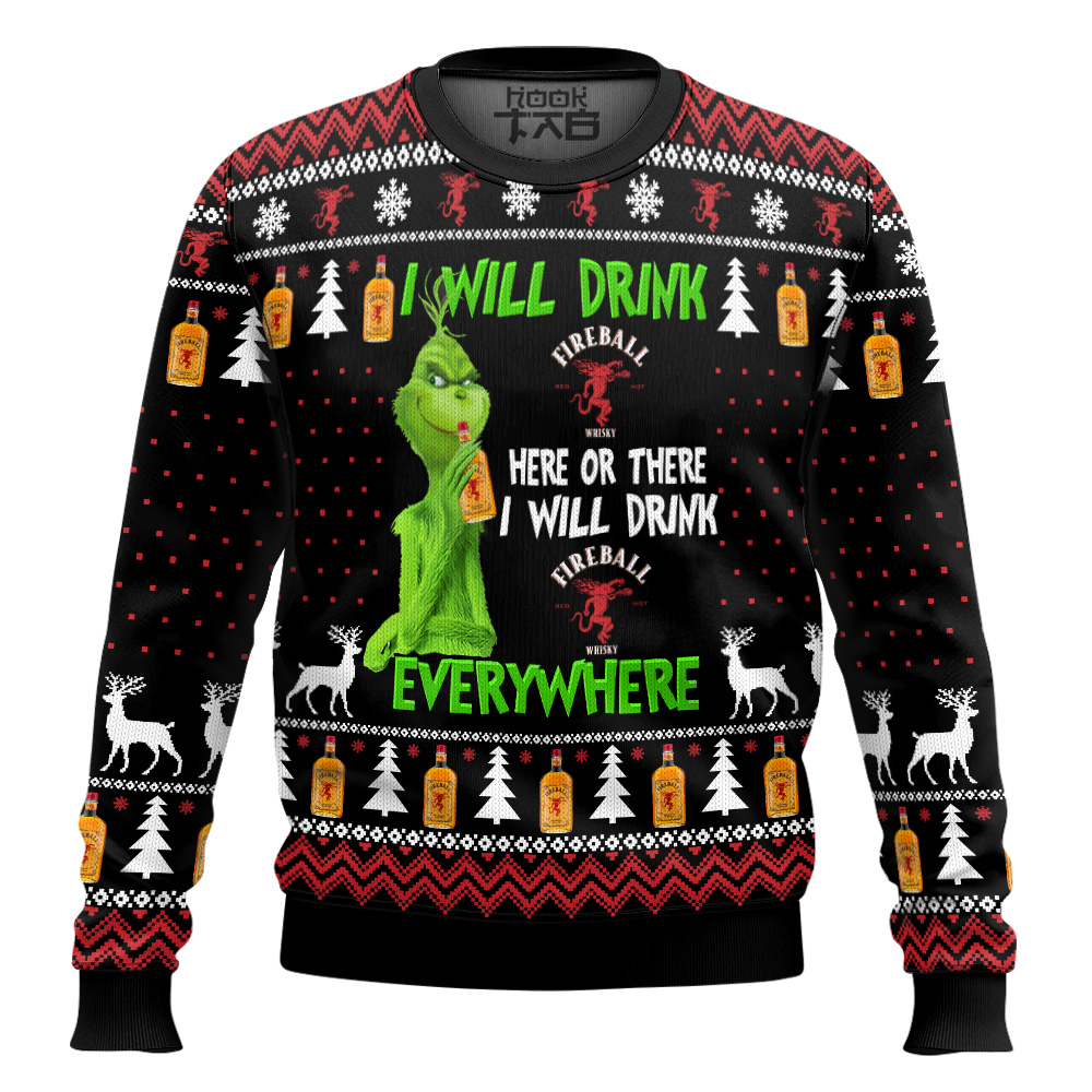 Hooktab Grinch I Will Drink Fireball Whisky Everywhere Ugly Christmas Sweater Hooktab Grinch I Will Drink Fireball Whisky Everywhere Ugly Christmas Sweater