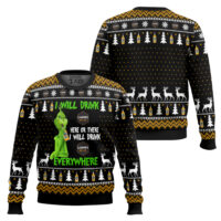 Hooktab Grinch I Will Drink Lambs Rum Everywhere Ugly Christmas Sweater