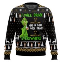 Hooktab Grinch I Will Drink Macallan Everywhere Ugly Christmas Sweater