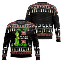 Hooktab Grinch I Will Drink Miller High Life Everywhere Ugly Christmas Sweater