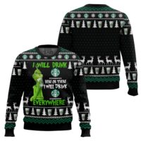 Hooktab Grinch I Will Drink Starbucks Everywhere Ugly Christmas Sweater