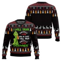 Hooktab Grinch I Will Drink Tito's Everywhere Ugly Christmas Sweater