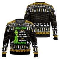 Hooktab Grinch I Will Drink Twisted Tea Everywhere Ugly Christmas Sweater