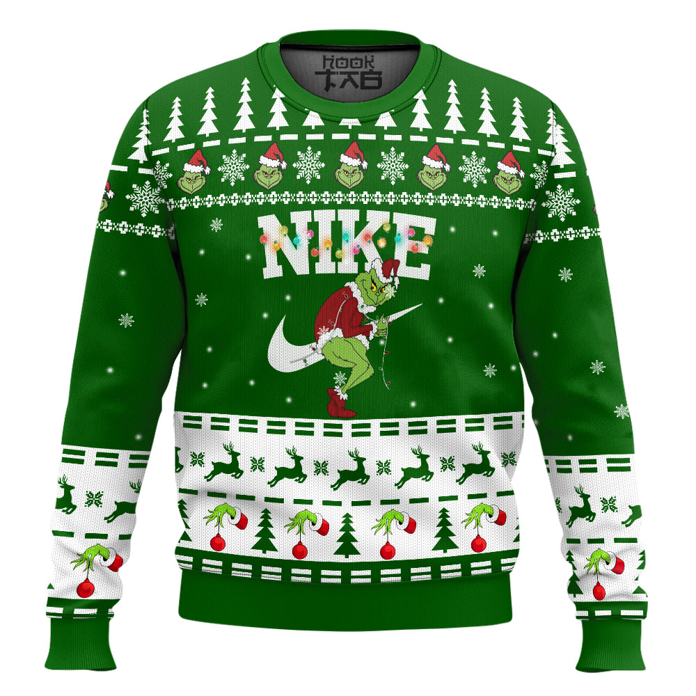 Hooktab Grinch Nike Ugly Christmas Sweater Hooktab Grinch Nike Ugly Christmas Sweater