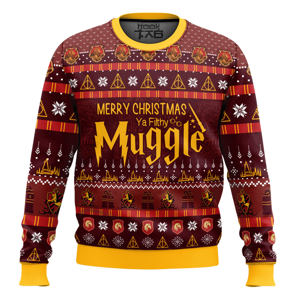 Hooktab Gryffindor Merry Christmas Ya Filthy Muggle Sweater Hooktab Gryffindor Merry Christmas Ya Filthy Muggle Sweater