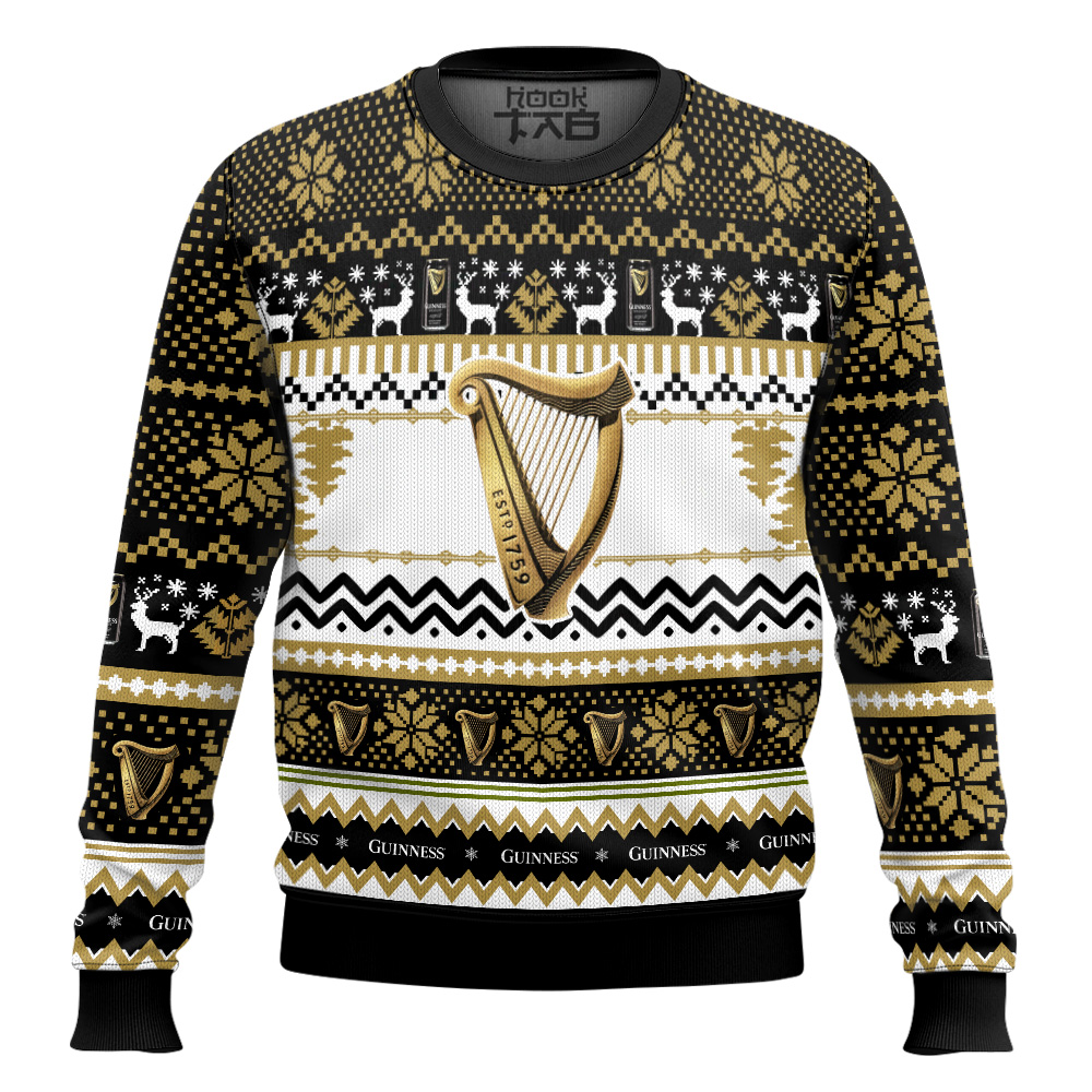 Hooktab Guinness Beer Brian Boru Harp Ugly Christmas Sweater Hooktab Guinness Beer Brian Boru Harp Ugly Christmas Sweater