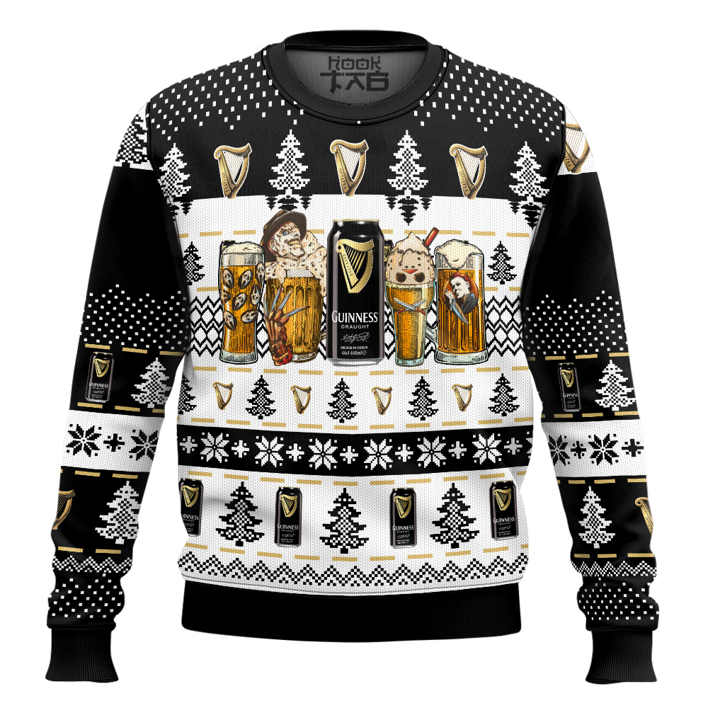 Hooktab Guinness Beer Horror Drink - Custom Name Ugly Christmas Sweater Hooktab Guinness Beer Horror Drink - Custom Name Ugly Christmas Sweater