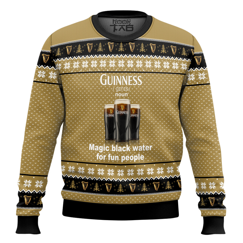 Hooktab Guinness Beer Magic Black Water Ugly Christmas Sweater Hooktab Guinness Beer Magic Black Water Ugly Christmas Sweater