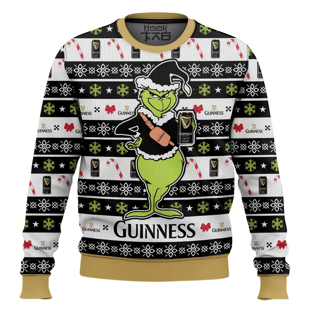 Hooktab Guinness Magic Black Grinch Ugly Christmas Sweater Hooktab Guinness Magic Black Grinch Ugly Christmas Sweater