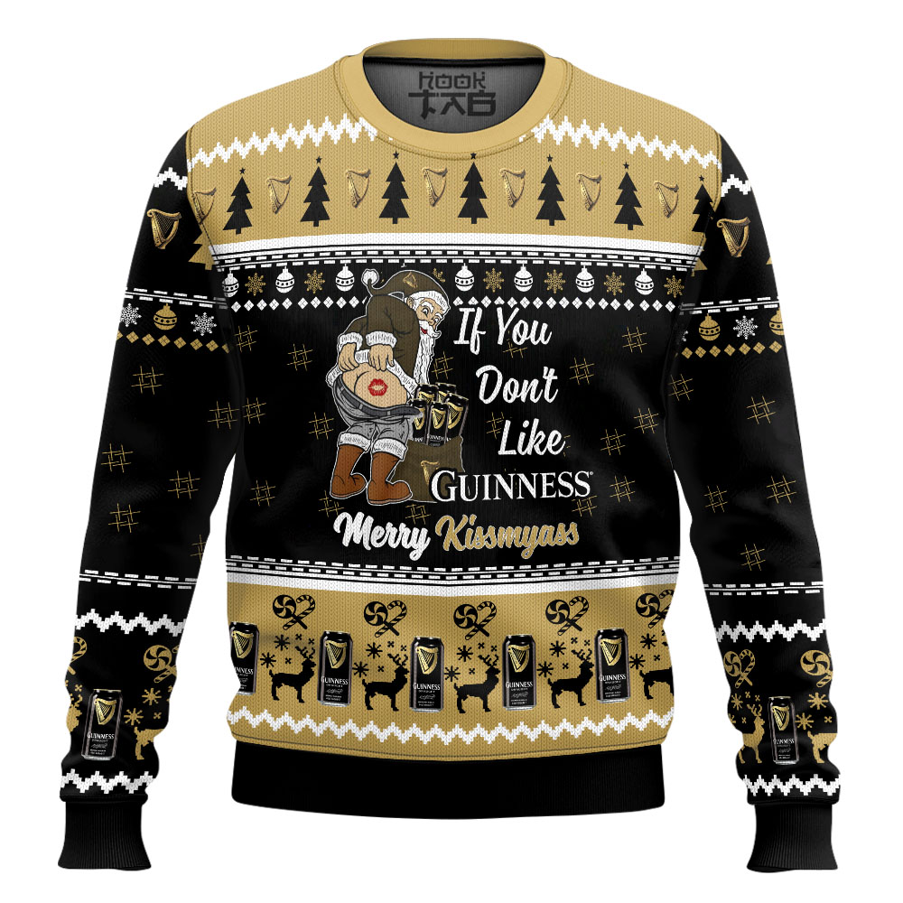 Hooktab Guinness Merry Kissmyass Ugly Christmas Sweater Hooktab Guinness Merry Kissmyass Ugly Christmas Sweater