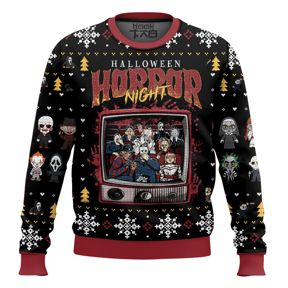 Hooktab Halloween Horror Night Slasher Collection Ugly Christmas Sweater Hooktab Halloween Horror Night Slasher Collection Ugly Christmas Sweater