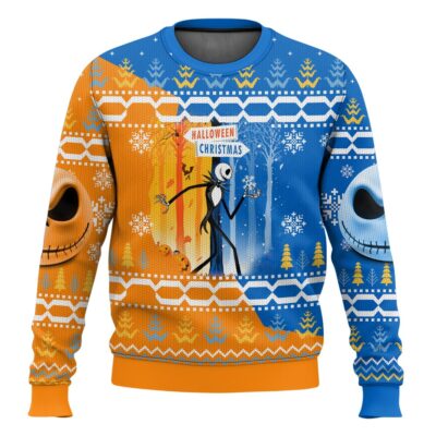 Halloween To Christmas Jack Skellington Ugly Christmas Sweater