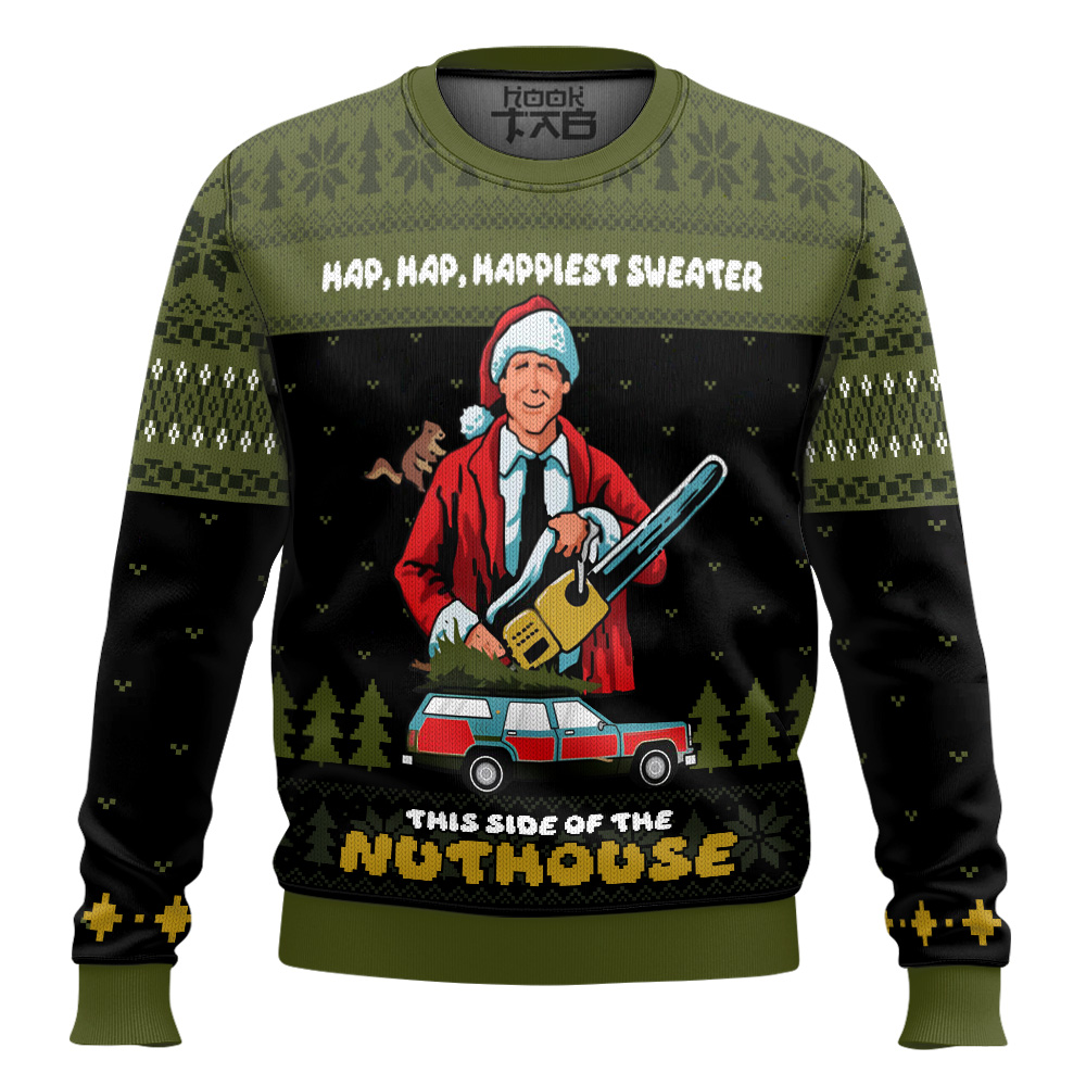 Hooktab Hap, Hap, Happiest Sweater National Lampoon’s Vacation Ugly Christmas Sweater Hooktab Hap, Hap, Happiest Sweater National Lampoon’s Vacation Ugly Christmas Sweater