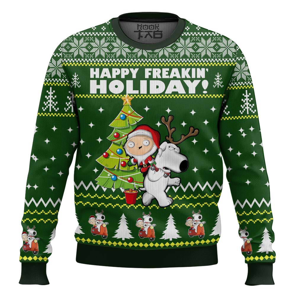 Hooktab Happy Freakin Holidays Family Guy Ugly Christmas Sweater Hooktab Happy Freakin Holidays Family Guy Ugly Christmas Sweater