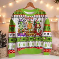 Hooktab Happy Hallothanksmas The Grinch Ugly Christmas Sweater