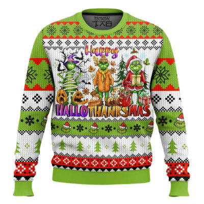 Happy Hallothanksmas The Grinch Ugly Christmas Sweater