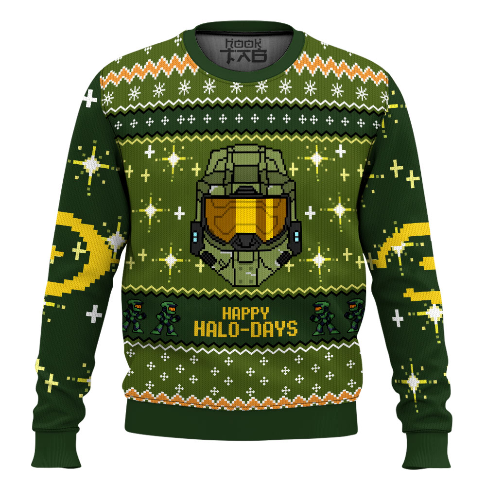 Hooktab Happy Halo-days Halo Combat Evolved Ugly Christmas Sweater Hooktab Happy Halo-days Halo Combat Evolved Ugly Christmas Sweater