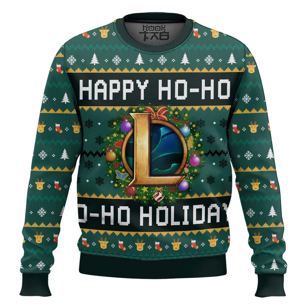 Hooktab Happy Ho Ho Holidays League Of Legends Ugly Christmas Sweater Hooktab Happy Ho Ho Holidays League Of Legends Ugly Christmas Sweater