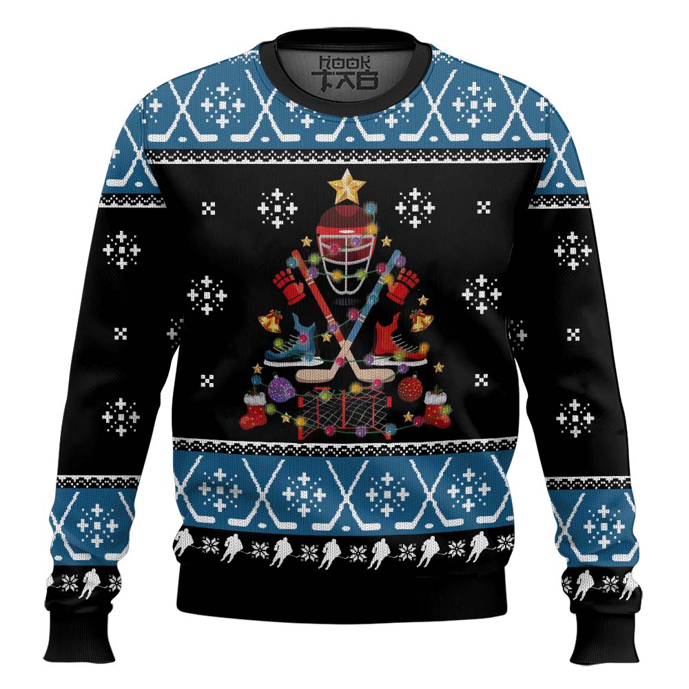 Hooktab Happy Hockeyday Ugly Christmas Sweater Hooktab Happy Hockeyday Ugly Christmas Sweater
