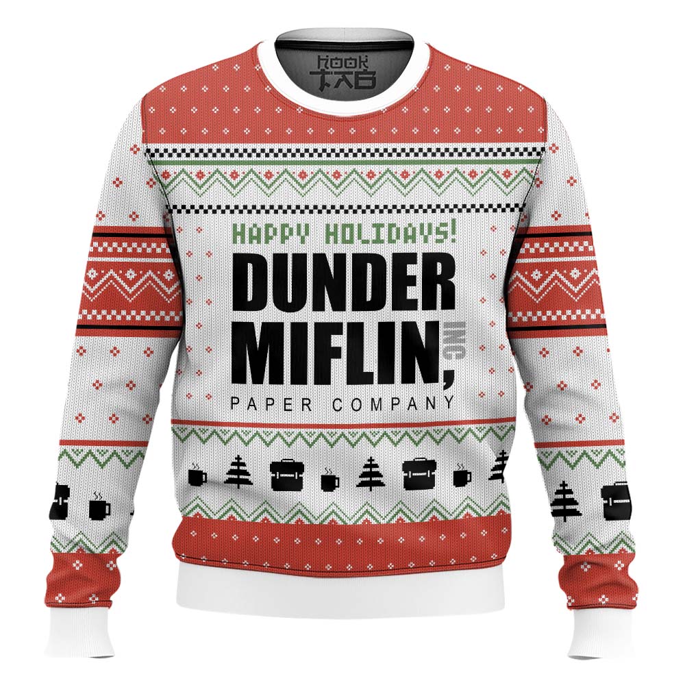 Hooktab Happy Holidays Dunder Mifflin The Office Ugly Christmas Sweater Hooktab Happy Holidays Dunder Mifflin The Office Ugly Christmas Sweater