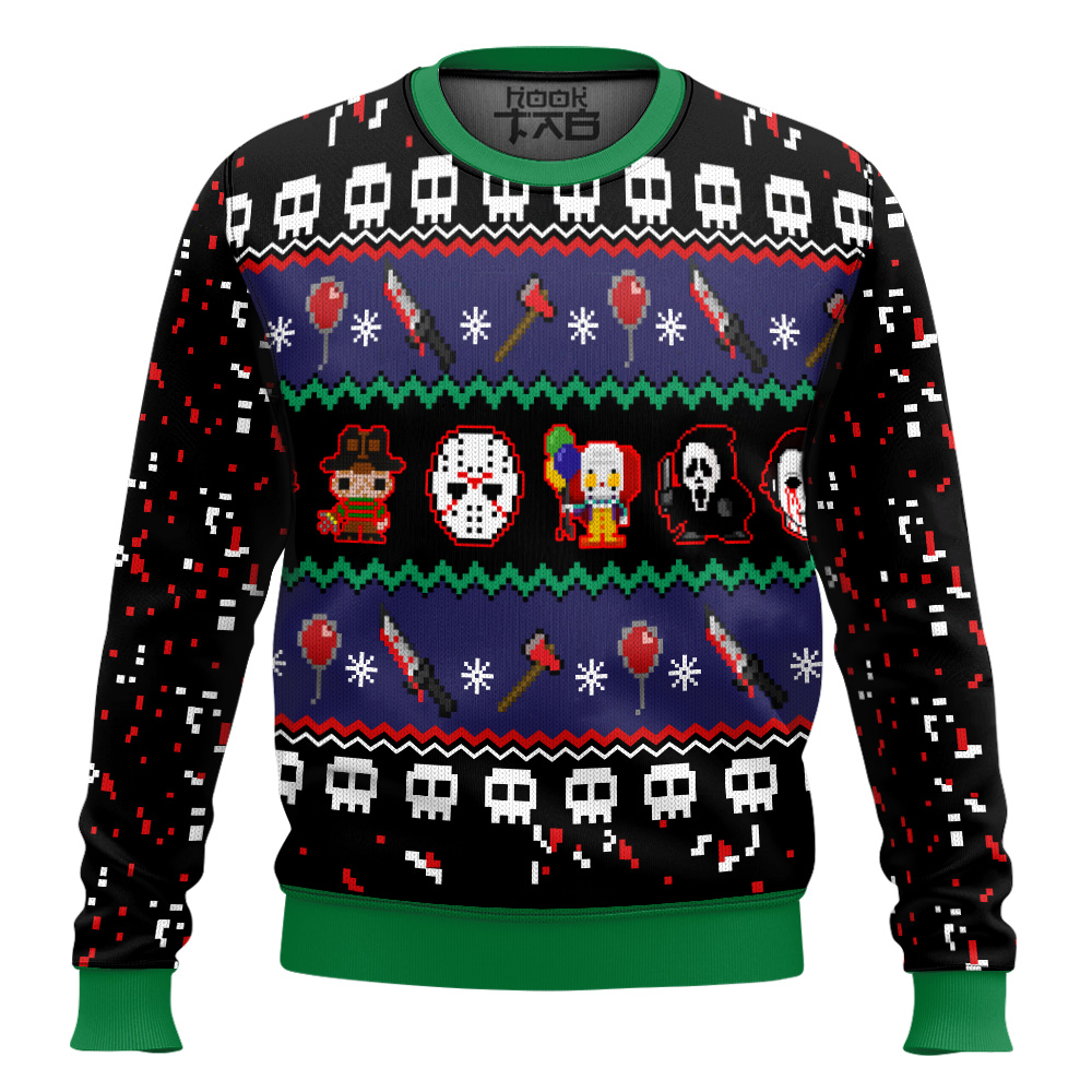 Hooktab Happy Horror Day Ugly Christmas Sweater Hooktab Happy Horror Day Ugly Christmas Sweater