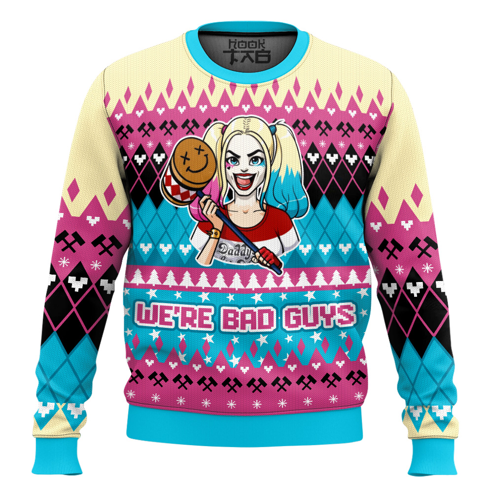 Hooktab Harley Quinn We're Bad Guys Ugly Christmas Sweater Hooktab Harley Quinn We're Bad Guys Ugly Christmas Sweater
