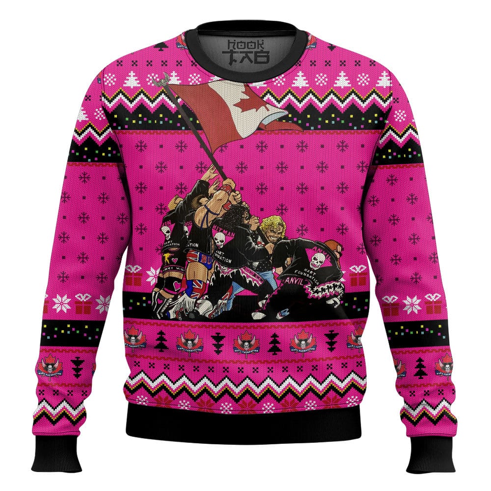 Hooktab Hart Foundation WWE Ugly Christmas Sweater Hooktab Hart Foundation WWE Ugly Christmas Sweater