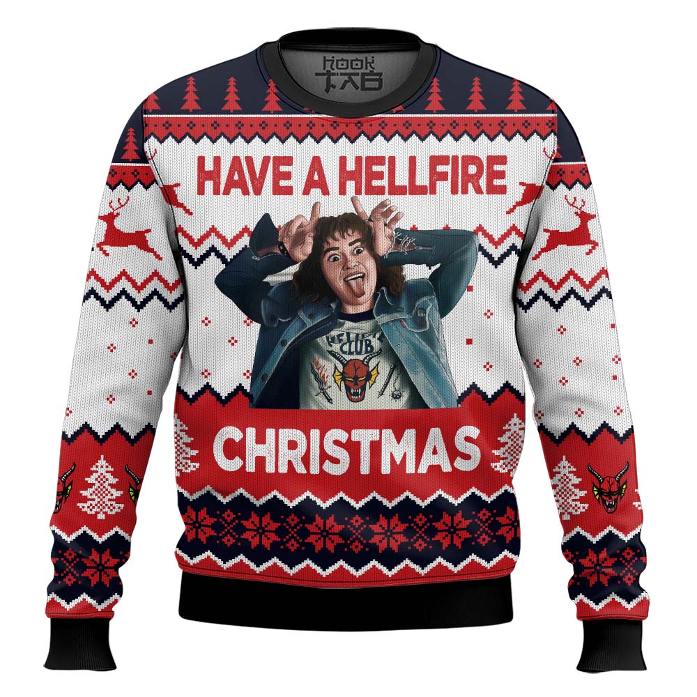 Hooktab Have A Hellfire Xmas Stranger Things Ugly Christmas Sweater Hooktab Have A Hellfire Xmas Stranger Things Ugly Christmas Sweater