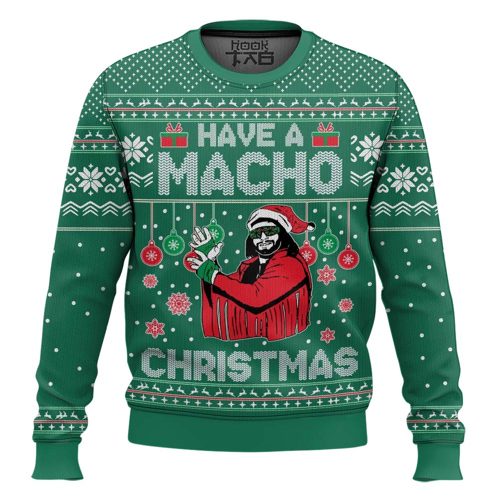 Hooktab Have A Macho Xmas Macho Man WWE Ugly Christmas Sweater Hooktab Have A Macho Xmas Macho Man WWE Ugly Christmas Sweater