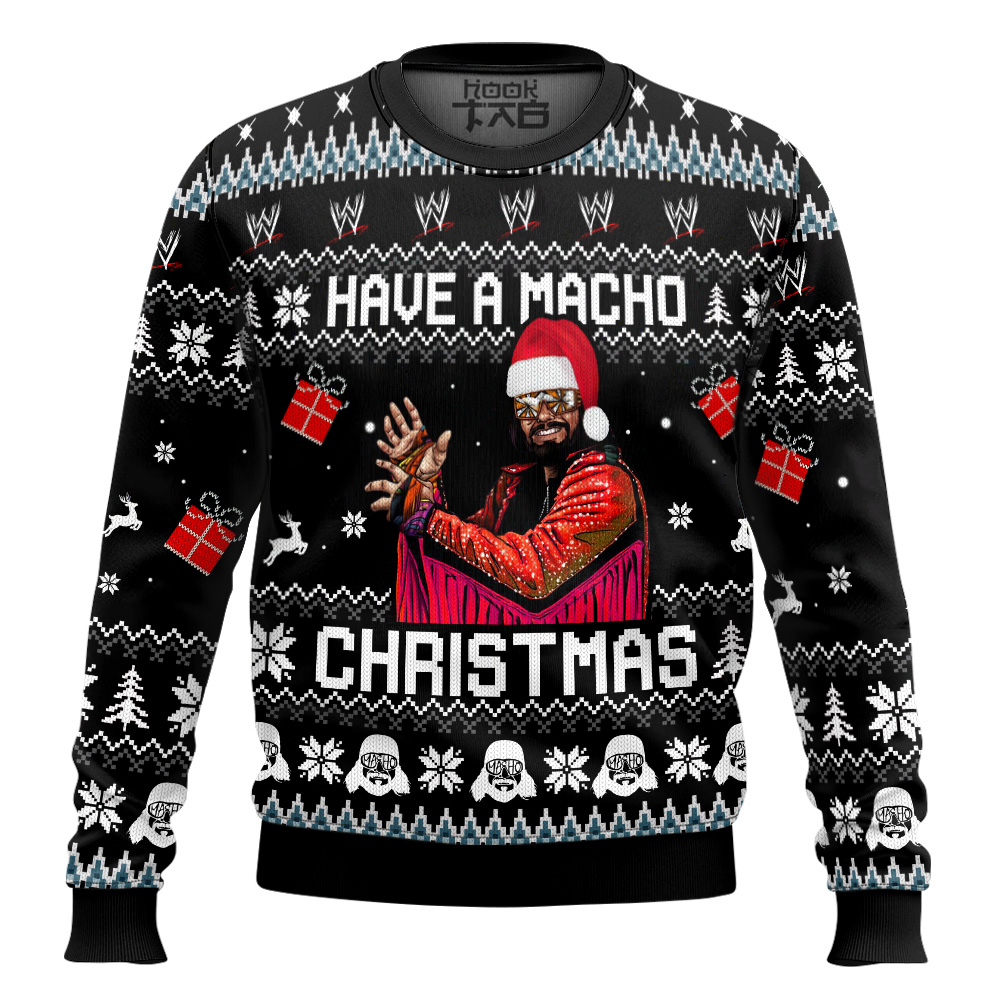 Hooktab Have A Macho Xmas WWE Ugly Christmas Sweater Hooktab Have A Macho Xmas WWE Ugly Christmas Sweater