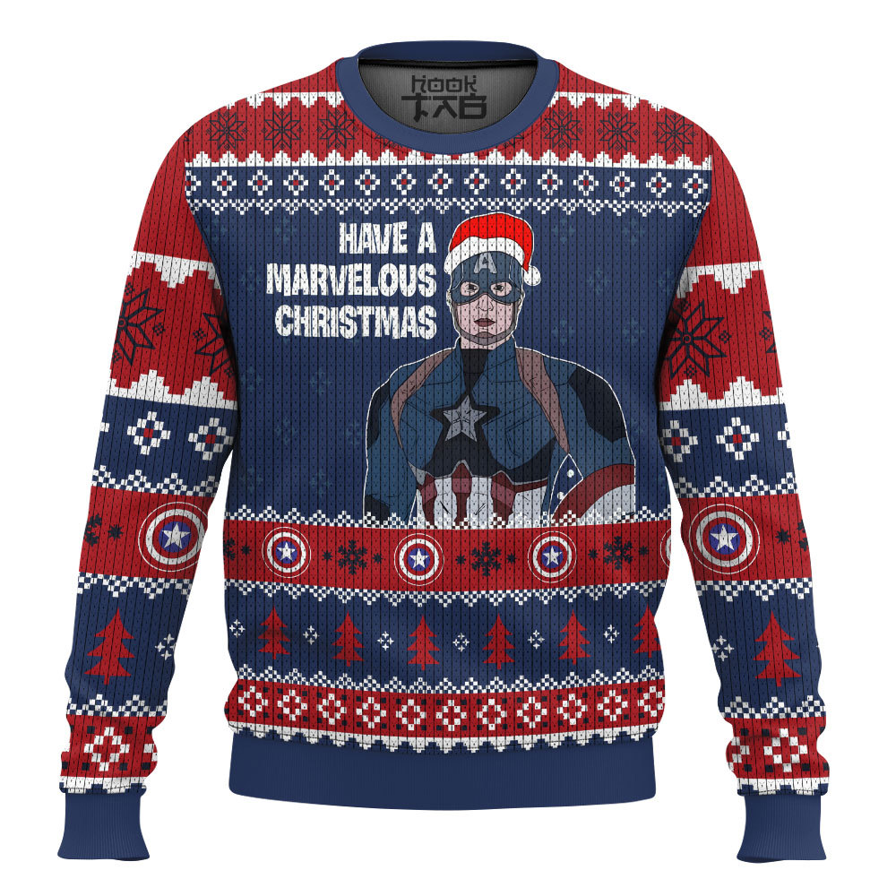 Hooktab Have A Marvelous Christmas Captain America Ugly Christmas Sweater Hooktab Have A Marvelous Christmas Captain America Ugly Christmas Sweater