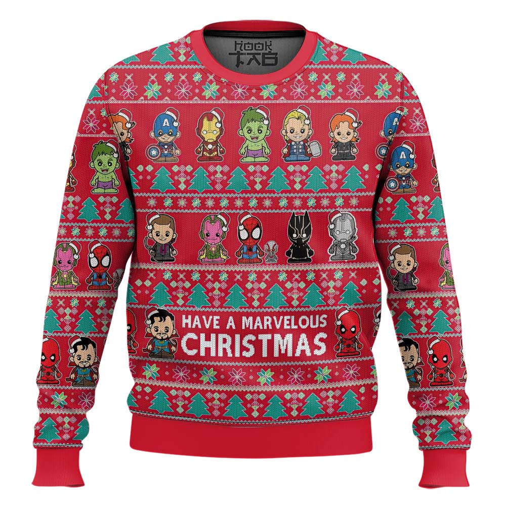Hooktab Have A Marvelous Chritsmas Marvel Ugly Christmas Sweater Hooktab Have A Marvelous Chritsmas Marvel Ugly Christmas Sweater