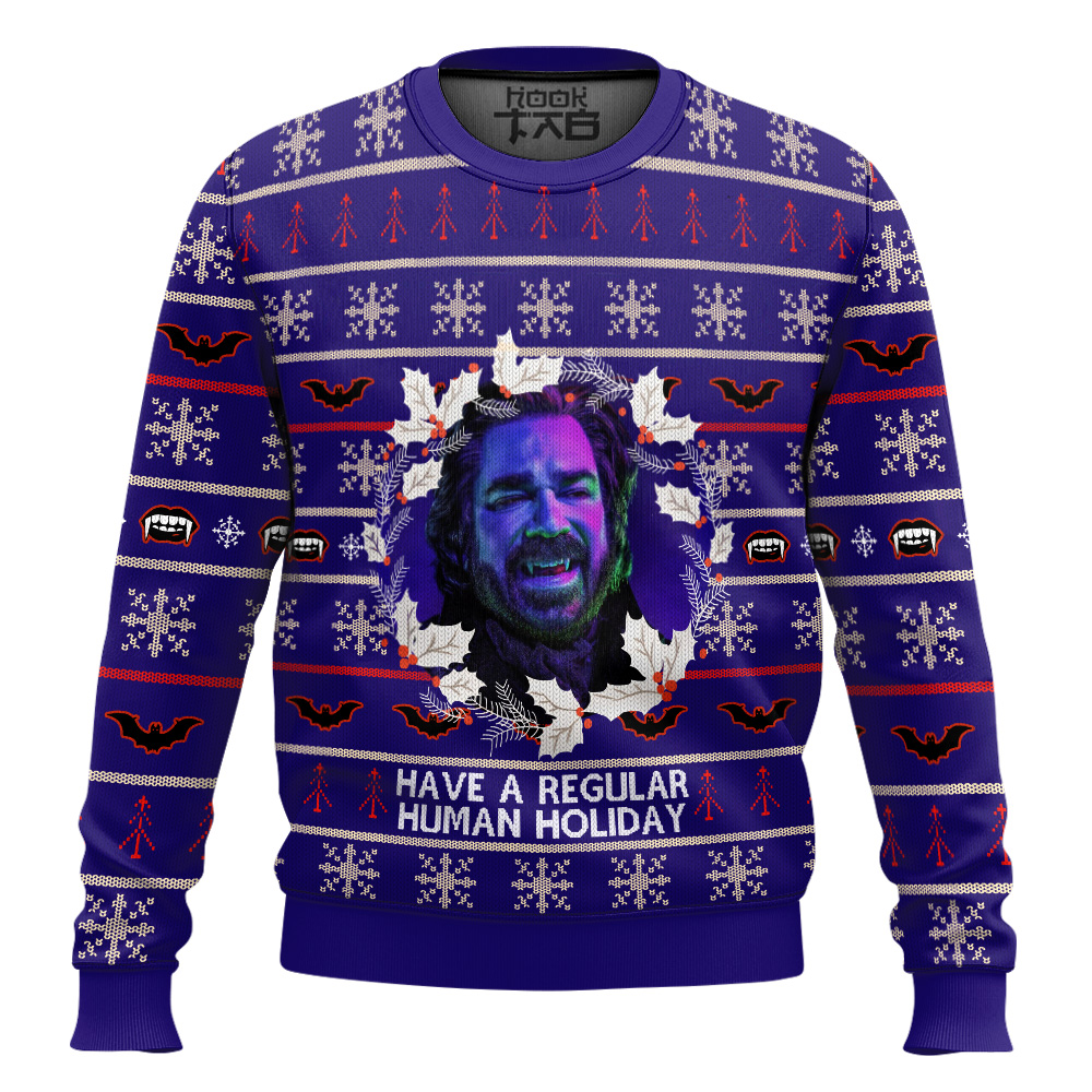 Hooktab Have A Regular Human Holiday What We Do In The Shadows Ugly Christmas Sweater Hooktab Have A Regular Human Holiday What We Do In The Shadows Ugly Christmas Sweater