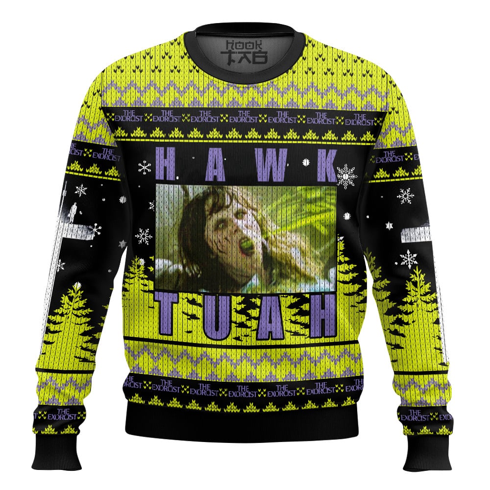 Hooktab Hawk Tuah The Exorcist Ugly Christmas Sweater Hooktab Hawk Tuah The Exorcist Ugly Christmas Sweater