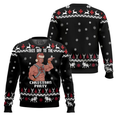 Hooktab He-man “This Way To The Christmas Party” Masters of the Universe Ugly Christmas Sweater