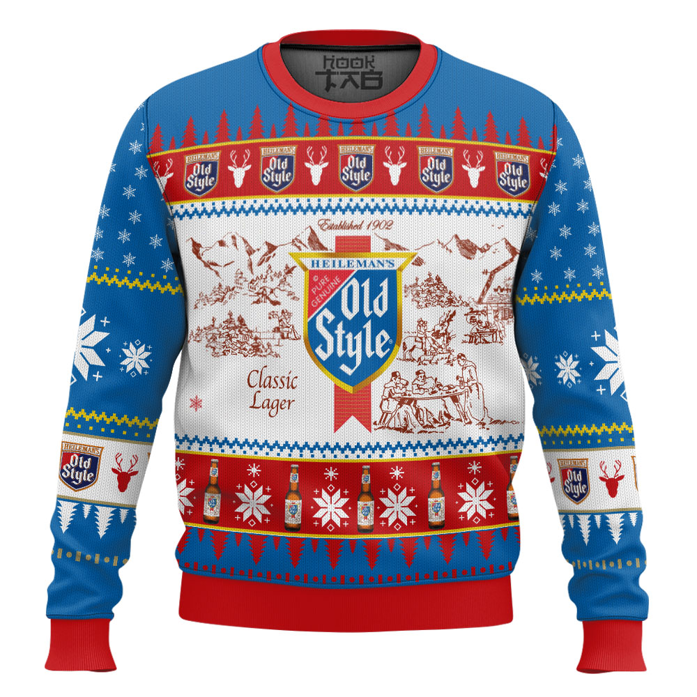 Hooktab Heileman's Old Style Beer Ugly Christmas Sweater Hooktab Heileman's Old Style Beer Ugly Christmas Sweater