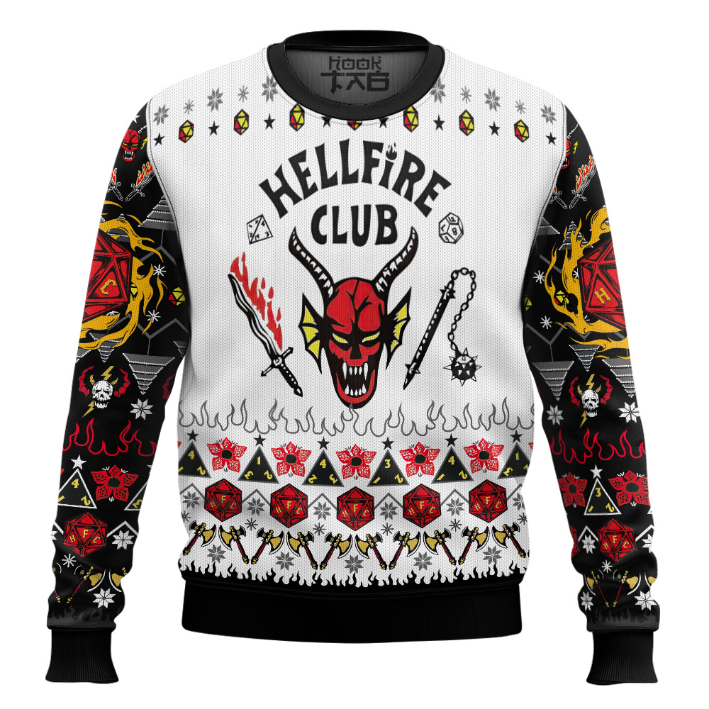 Hooktab Hellfire Club Dice Stranger Things Ugly Christmas Sweater Hooktab Hellfire Club Dice Stranger Things Ugly Christmas Sweater