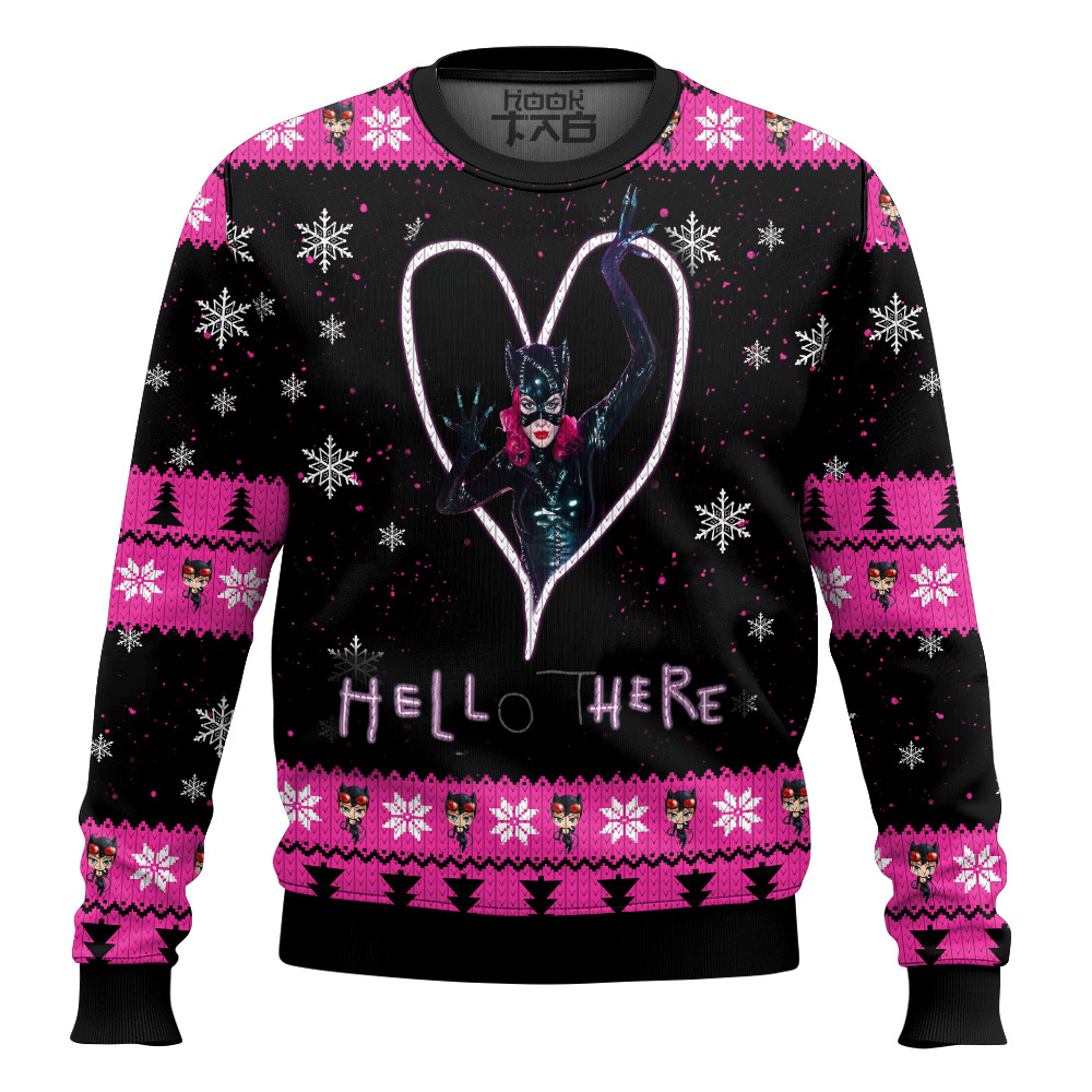 Hooktab Hello There Catwoman Ugly Christmas Sweater Hooktab Hello There Catwoman Ugly Christmas Sweater