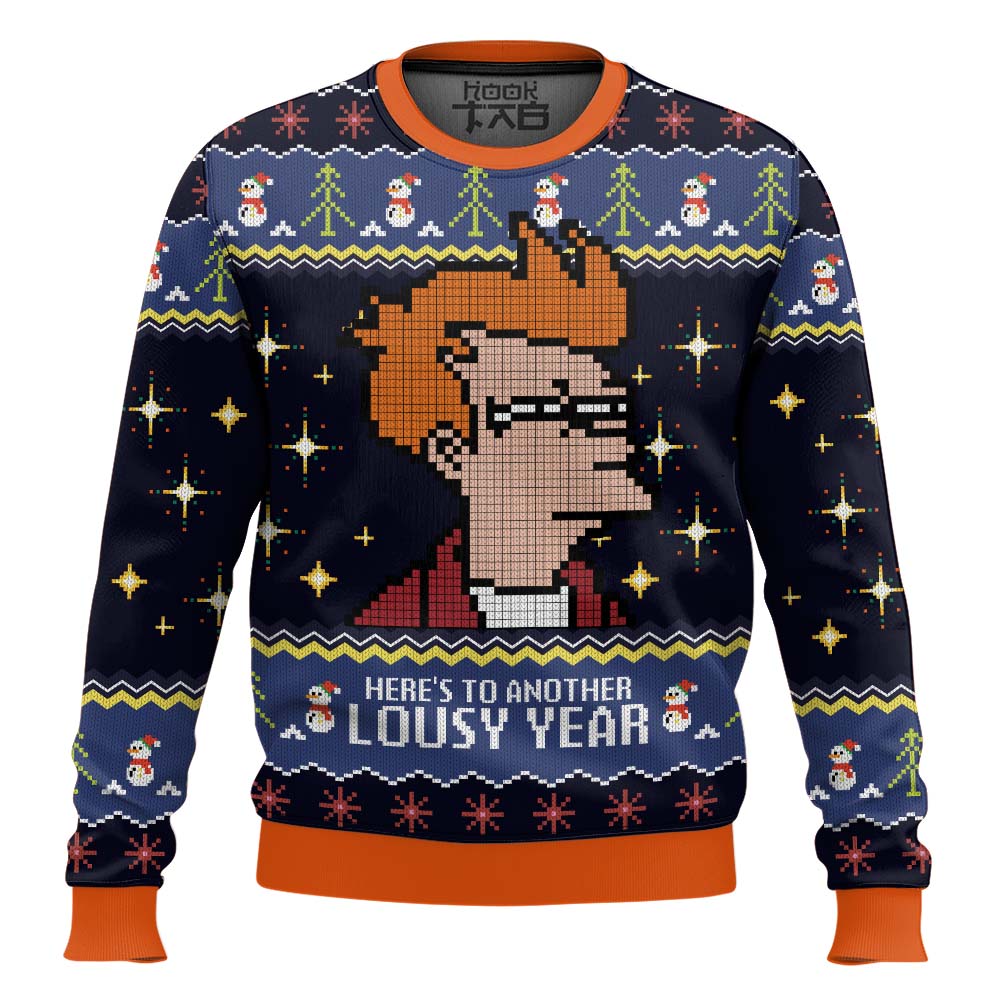 Hooktab Here’s to another Lousy Year Futurama Ugly Christmas Sweater Hooktab Here’s to another Lousy Year Futurama Ugly Christmas Sweater
