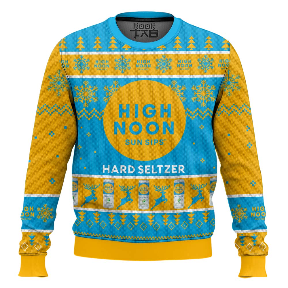 Hooktab High Noon Sun Sips Hard Seltzer Ugly Christmas Sweater Hooktab High Noon Sun Sips Hard Seltzer Ugly Christmas Sweater