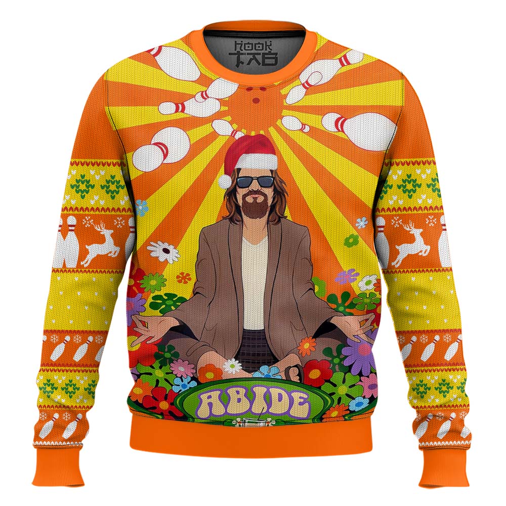 Hooktab Hippie Abide The Big Lebowski Ugly Christmas Sweater Hooktab Hippie Abide The Big Lebowski Ugly Christmas Sweater