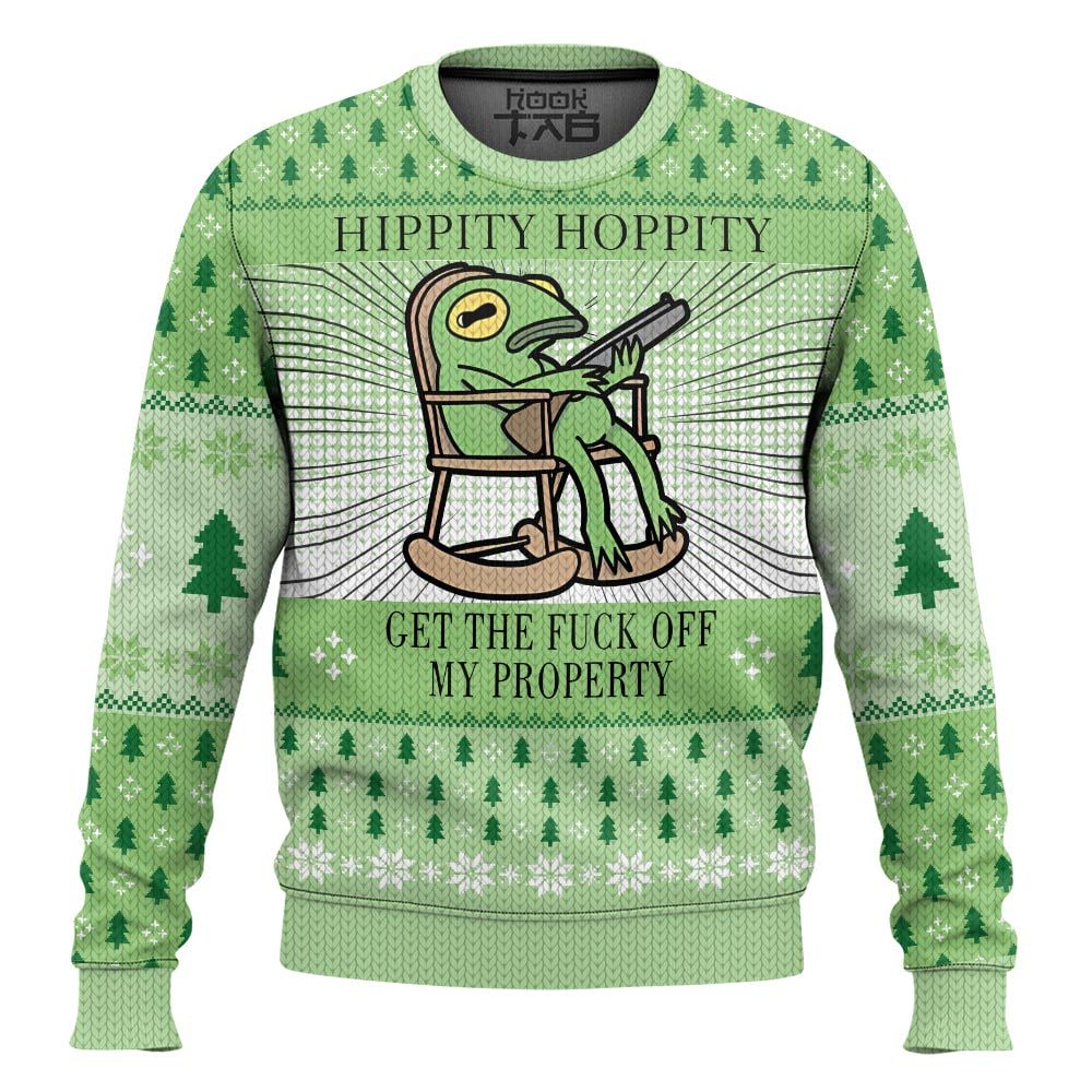 Hooktab Hippity Hoppity Get Out Of My Property Kermit The Frog Meme Ugly Christmas Sweater Hooktab Hippity Hoppity Get Out Of My Property Kermit The Frog Meme Ugly Christmas Sweater