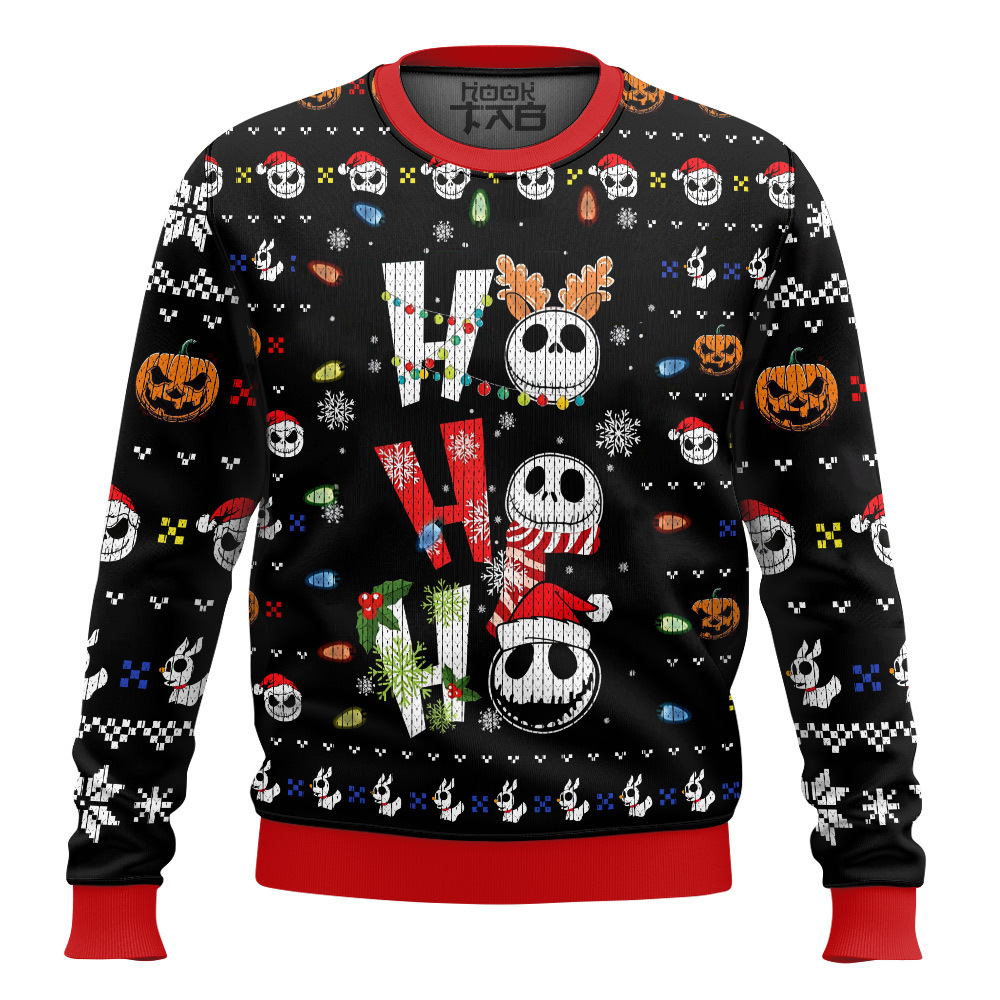 Hooktab Ho Ho Ho Jack Skellington Ugly Christmas Sweater Hooktab Ho Ho Ho Jack Skellington Ugly Christmas Sweater