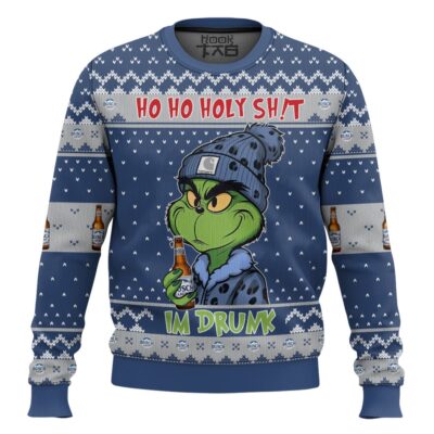 Ho Ho Holy Sh!t I'm Drunk Busch Light Grinch Ugly Christmas Sweater