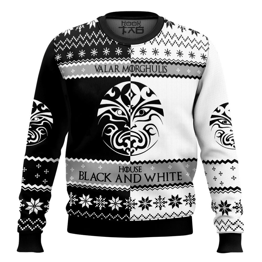 Hooktab House Of Black And White Game Of Thrones Ugly Christmas Sweater Hooktab House Of Black And White Game Of Thrones Ugly Christmas Sweater