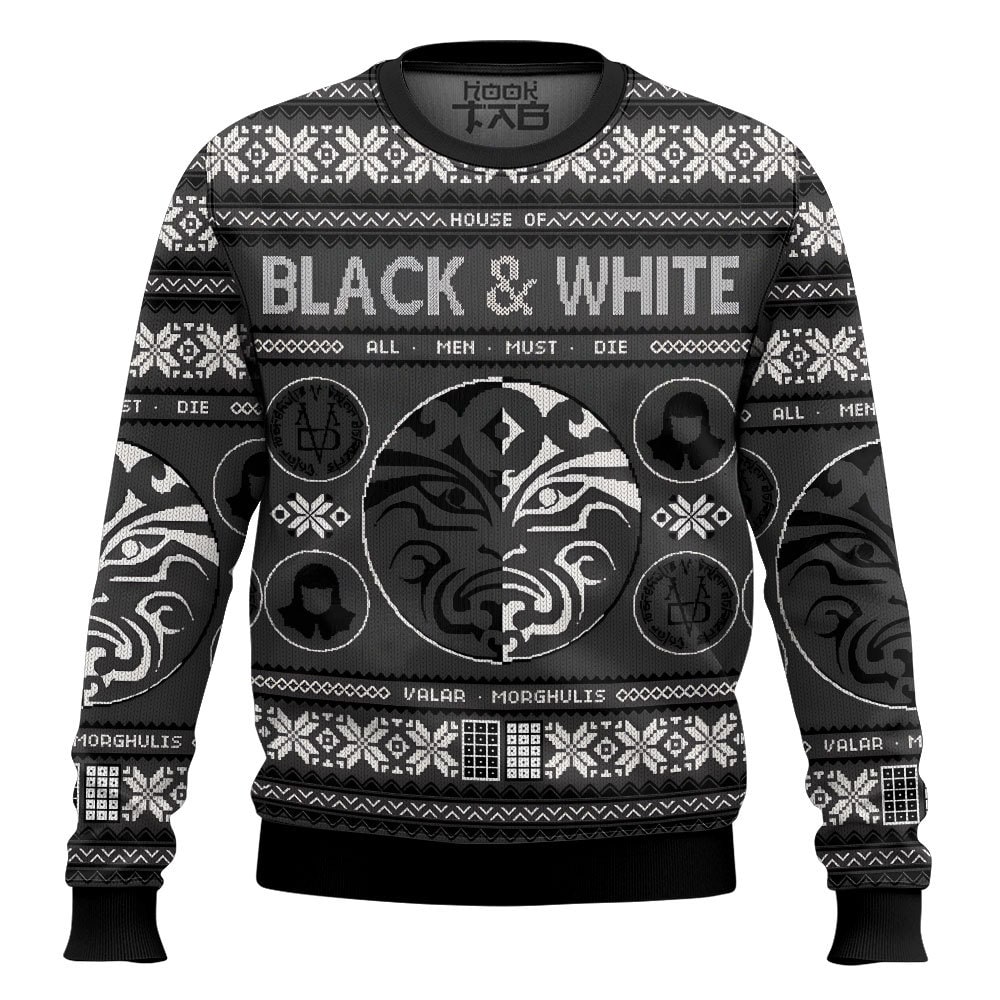 Hooktab House Of Black and White Valar Morghulis Game Of Throne Ugly Christmas Sweater Hooktab House Of Black and White Valar Morghulis Game Of Throne Ugly Christmas Sweater