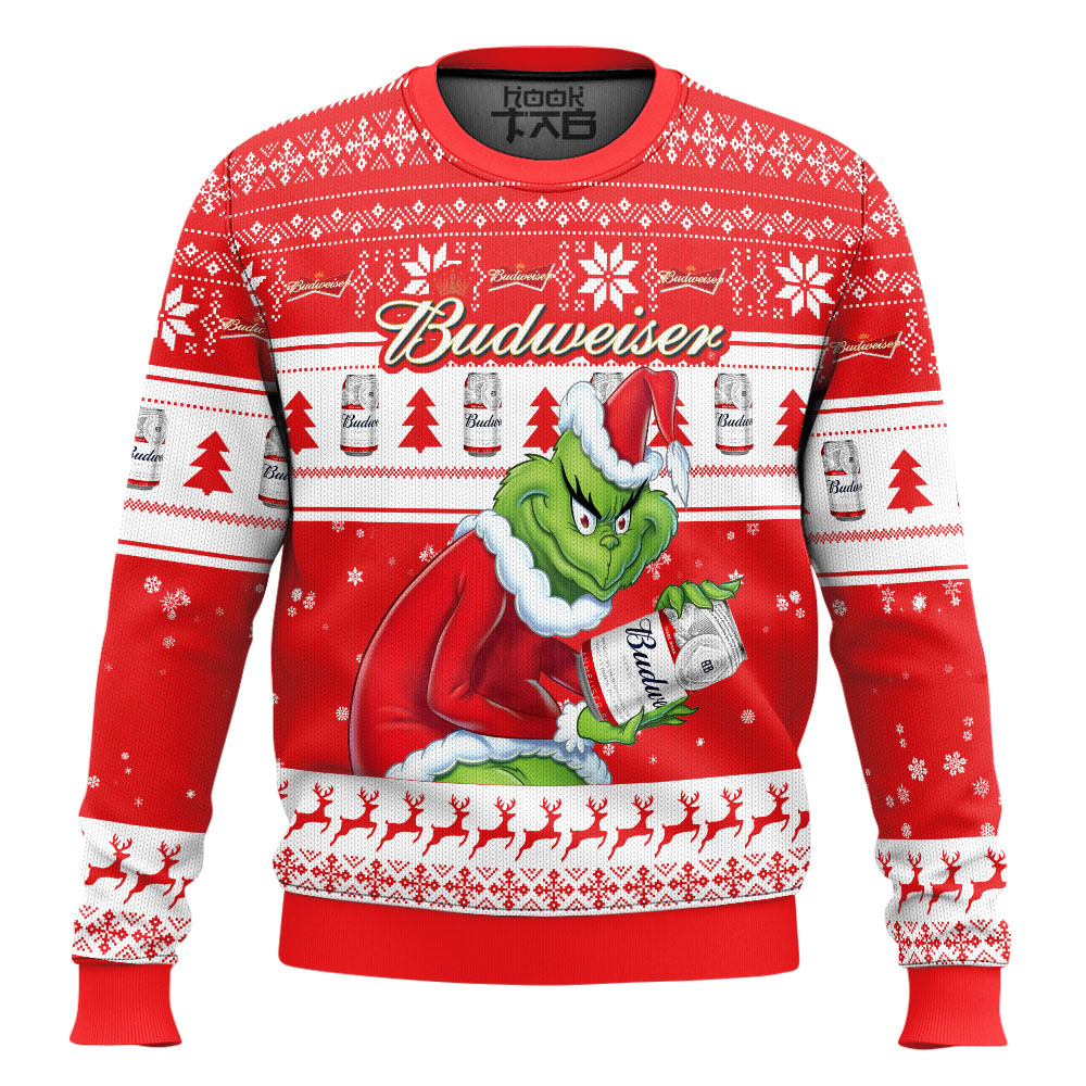 Hooktab How The Grinch Budweiser Ugly Christmas Sweater Hooktab How The Grinch Budweiser Ugly Christmas Sweater