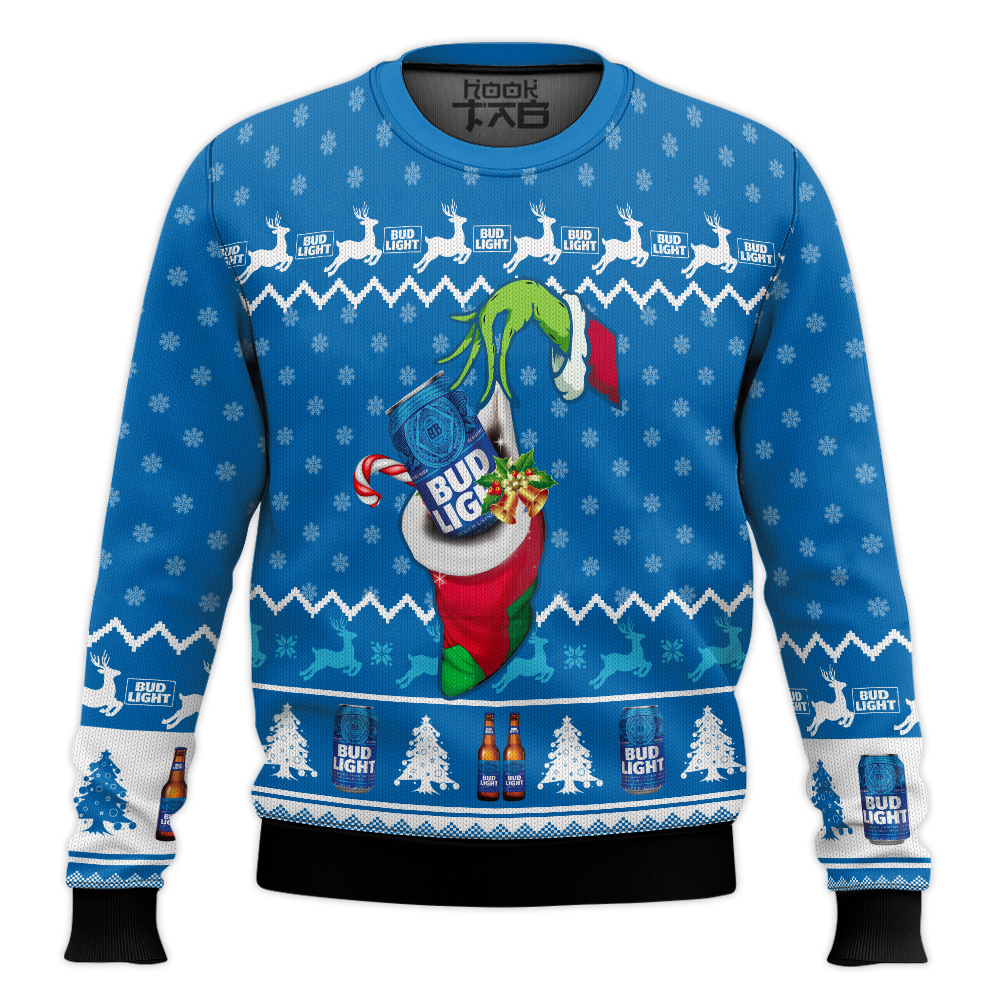 Hooktab How the Grinch Stole Bud Light Ugly Christmas Sweater Hooktab How the Grinch Stole Bud Light Ugly Christmas Sweater